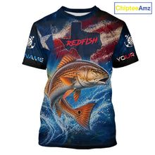 Load image into Gallery viewer, Texas Flag Redfish Short Sleeve Fishing T-Shirts Fishing Jersey, Red Drum Saltwater Performance UV Shirt For Men 