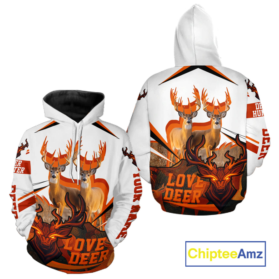 White-tailed Deer Buck Pair 3D Printed Orange Shirt – Personalized Gifts for Deer Hunters NHT11