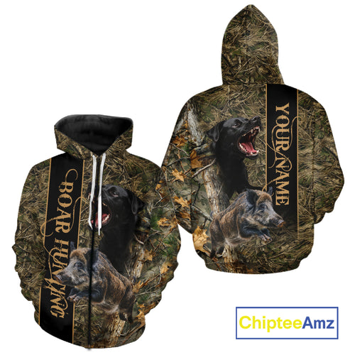 Wild Boar Hunting Shirt Forest Camo With Dog Custom Name Hunting Clothes Gifts for Hunter NHT111