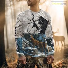 Load image into Gallery viewer, Blue Bowhunting Deer Camouflage Personalized Hunting Bow Grim Reaper Shirt NHT16