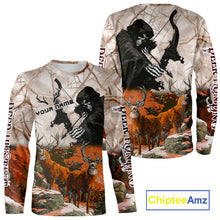 Load image into Gallery viewer, Orange Bowhunting Deer Camouflage Personalized Hunting Bow Grim Reaper Shirt NHT18