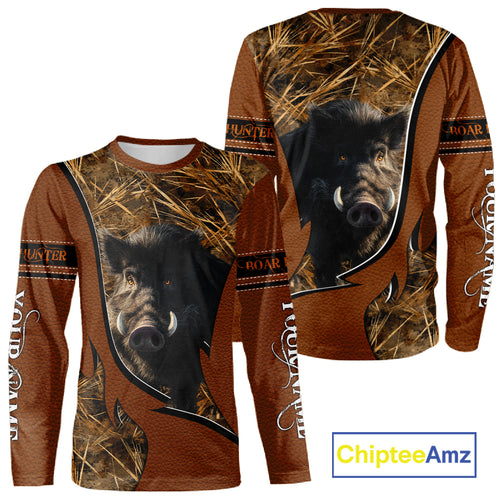 Boar Hunting Brown Camouflage 3D Shirt For Hunting Season Hunting Clothes For Hunters NHT138