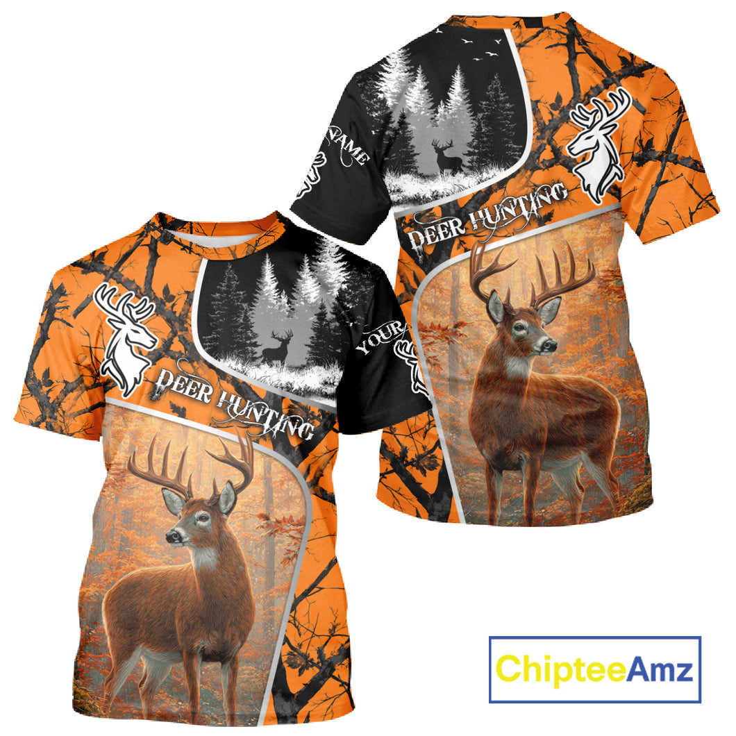 Beautiful Deer hunting Orange Camouflage custom Name Full printing Shirts Gifts For Men NHT39
