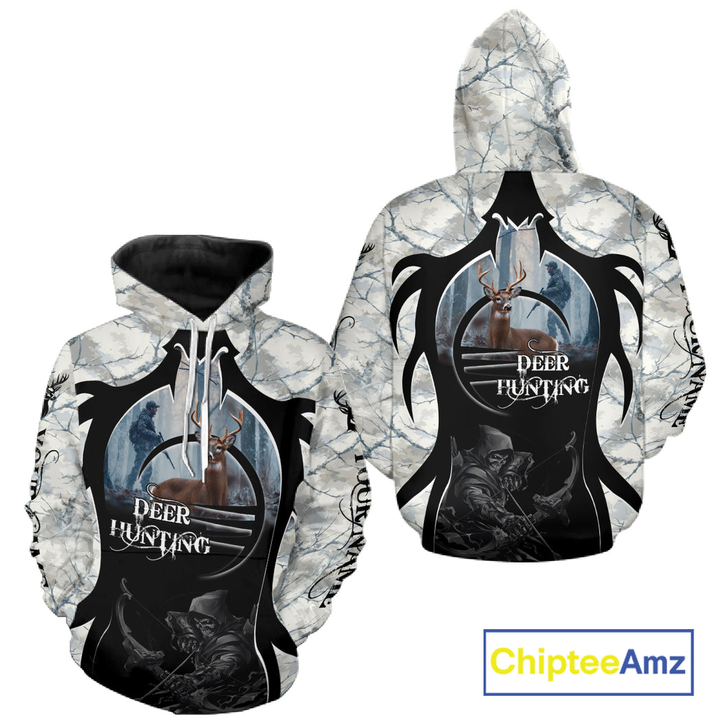 Best Buck Deer Hunting Clothes Winter Camo Grim Reaper Design Custom Name For Hunters NHT44