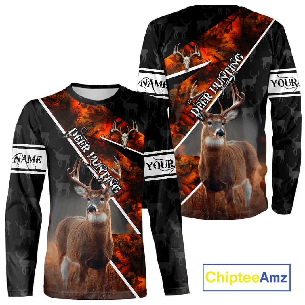 Best Whitetail Deer Hunting Shirt Custom Name Black Orange Camo Gift For Hunters Hunting Gift NHT53
