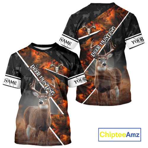 Best Whitetail Deer Hunting Shirt Custom Name Black Orange Camo Gift For Hunters Hunting Gift NHT53