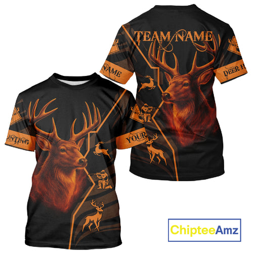 Black Orange Deer Hunting Shirt Personalized Custom Name 3D Full Print For Deer Hunters NHT57