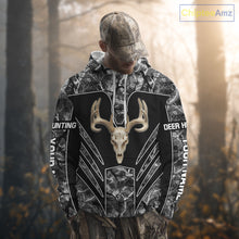 Load image into Gallery viewer, Beautiful Gray Black Camo Deer Hunting Shirt With Skull Print And US Flag Hunting Gifts NHT68