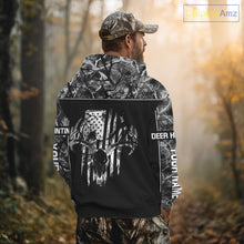 Load image into Gallery viewer, Beautiful Gray Black Camo Deer Hunting Shirt With Skull Print And US Flag Hunting Gifts NHT68