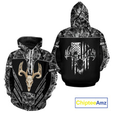 Load image into Gallery viewer, Beautiful Gray Black Camo Deer Hunting Shirt With Skull Print And US Flag Hunting Gifts NHT68
