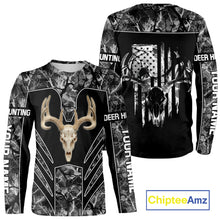 Load image into Gallery viewer, Beautiful Gray Black Camo Deer Hunting Shirt With Skull Print And US Flag Hunting Gifts NHT68