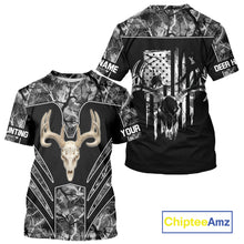 Load image into Gallery viewer, Beautiful Gray Black Camo Deer Hunting Shirt With Skull Print And US Flag Hunting Gifts NHT68