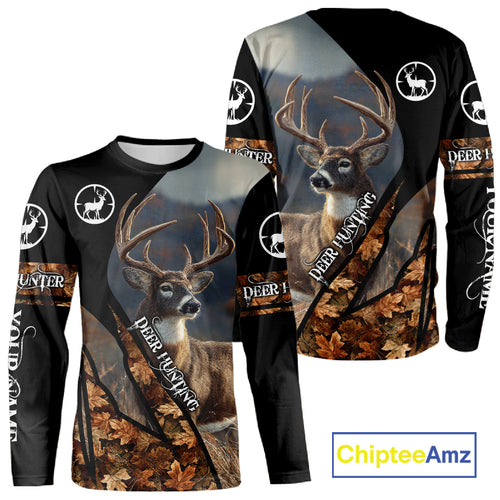 Whitetail Deer Hunting Shirt With Autumn Leaves Camo Pattern For Fall Season Hunters NHT75