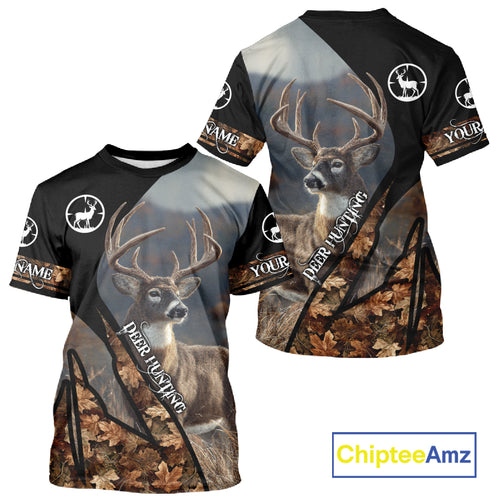 Whitetail Deer Hunting Shirt With Autumn Leaves Camo Pattern For Fall Season Hunters NHT75