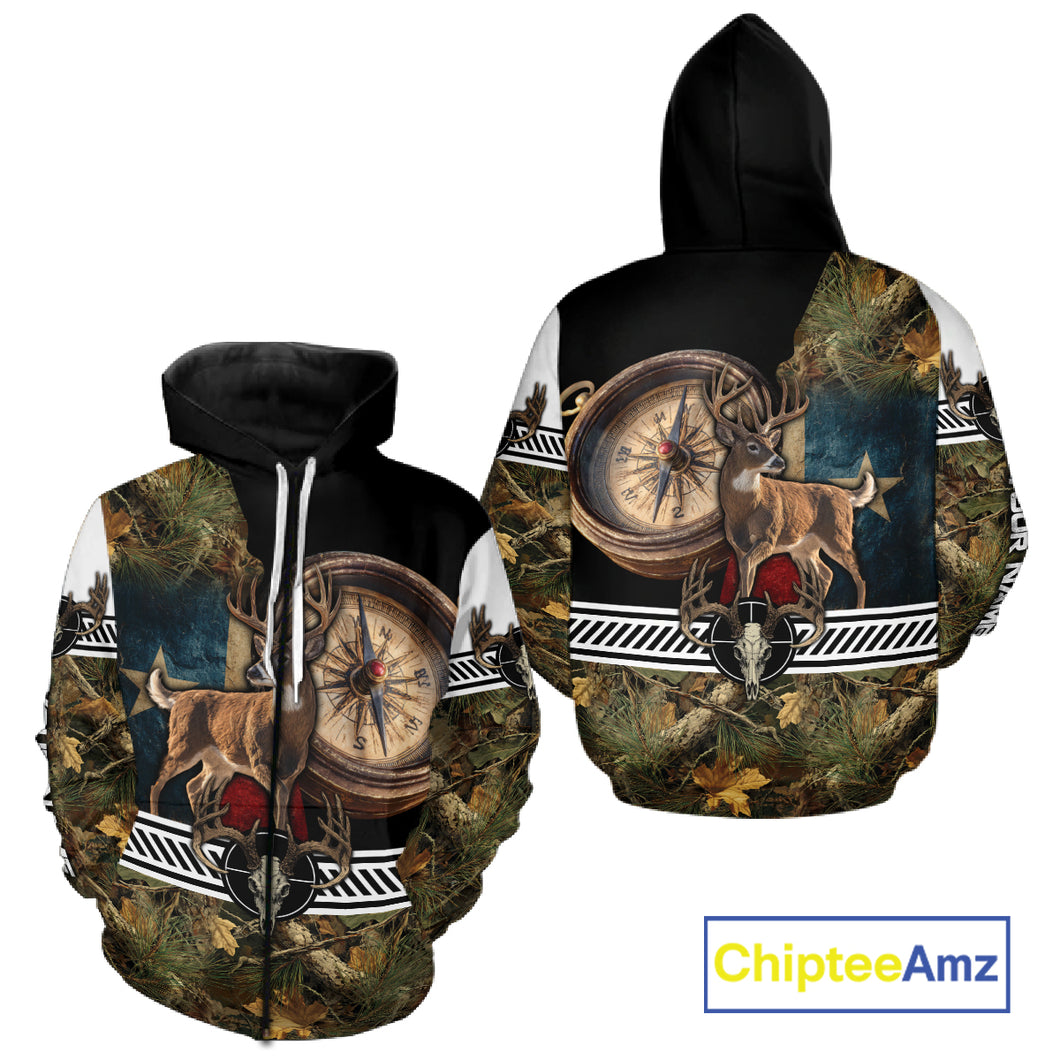 Deer Hunting Shirt Compass Design Forest Camo Custom Name Whitetail Deer Hunting Clothes NHT85