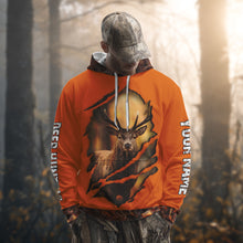 Load image into Gallery viewer, Deer Hunting Shirt Orange Forest Camo Hoodie, Long Sleeve Custom Name For Men NHT06