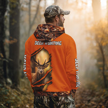 Load image into Gallery viewer, Deer Hunting Shirt Orange Forest Camo Hoodie, Long Sleeve Custom Name For Men NHT06