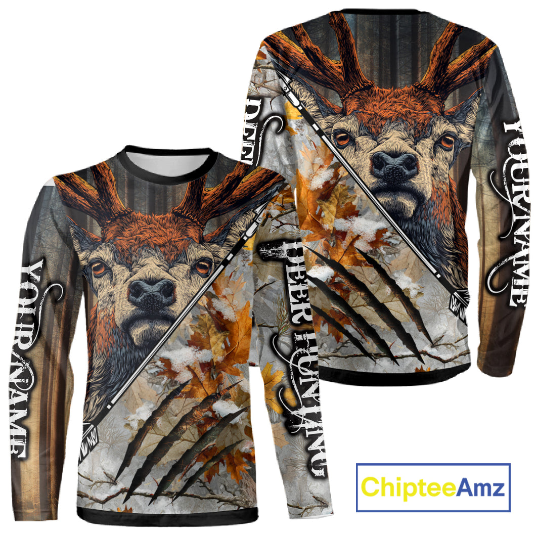 Whitetails Deer Hunting Shirt Custom Name Beautiful Camo Autumn Leaves For Deer Hunters NHT37