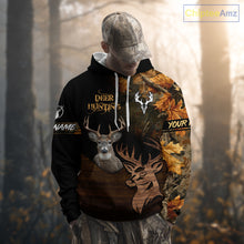 Load image into Gallery viewer, Best Black Camo Deer Hunting Clothes Custom Name Whitetail Deer Design Hunting Gifts NHT40