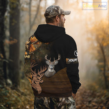 Load image into Gallery viewer, Best Black Camo Deer Hunting Clothes Custom Name Whitetail Deer Design Hunting Gifts NHT40
