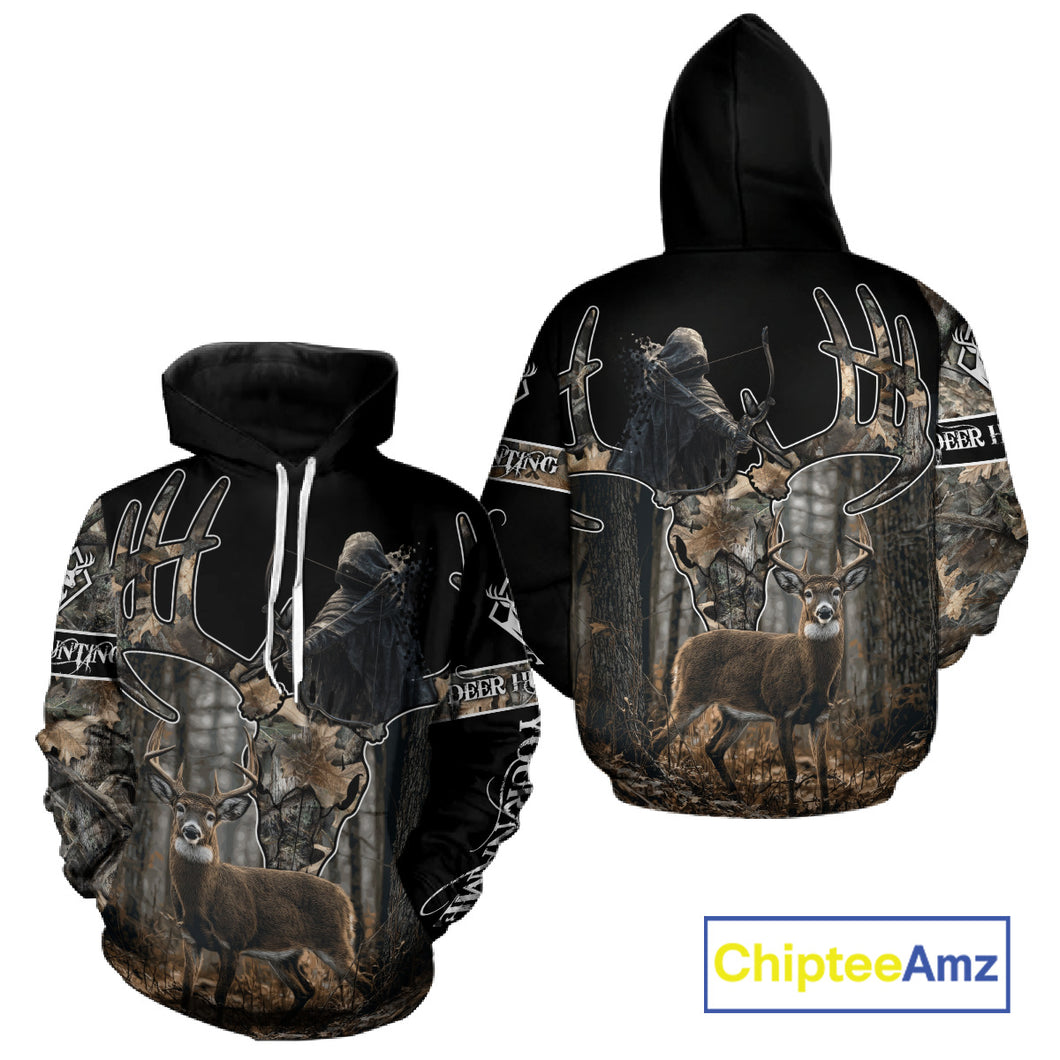 Best Season Whitetail Deer Hunting Shirt Custom Name Black Camo Forest Gift For Hunters NHT54