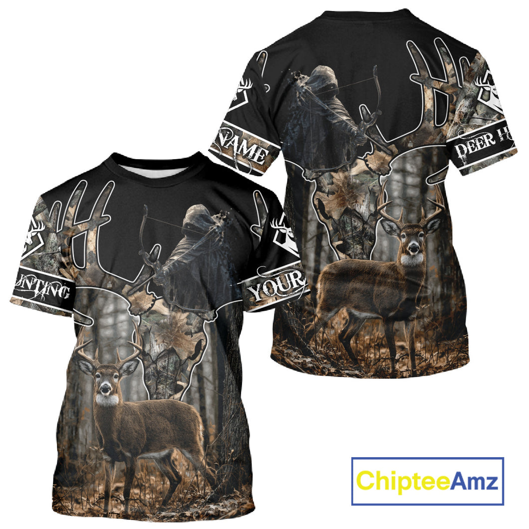 Best Season Whitetail Deer Hunting Shirt Custom Name Black Camo Forest Gift For Hunters NHT54