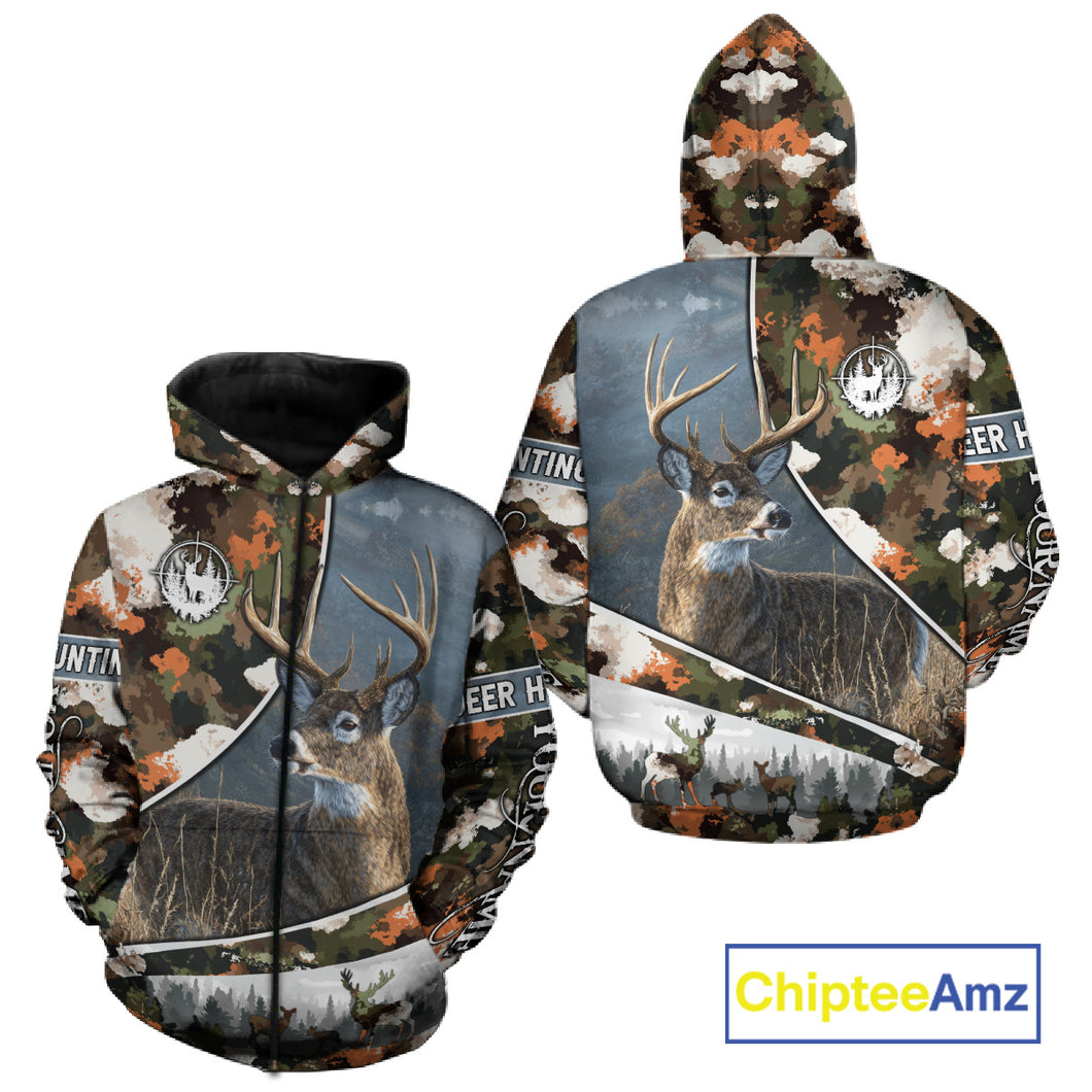 Best Custom Name Hunting Deer 3D Shirt With All Over Whitetail Deer Print And Camouflage NHT70