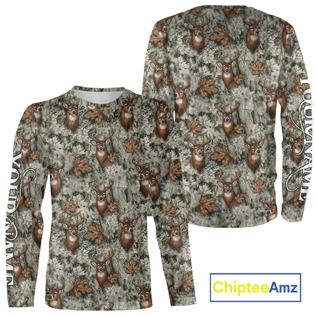 Beautiful Deer Hunting Shirt Pattern Deer Camo Custom Name 3D All Over Printed Hunting Gift NHT89