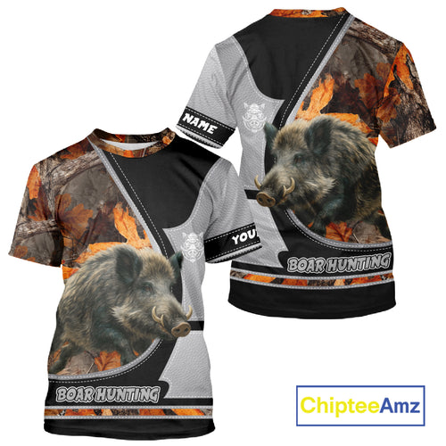 Wild Boar Hunting Gray Black Orange Camo 3D All Over Printed Shirts Custom Name Hunting Gift NHT104