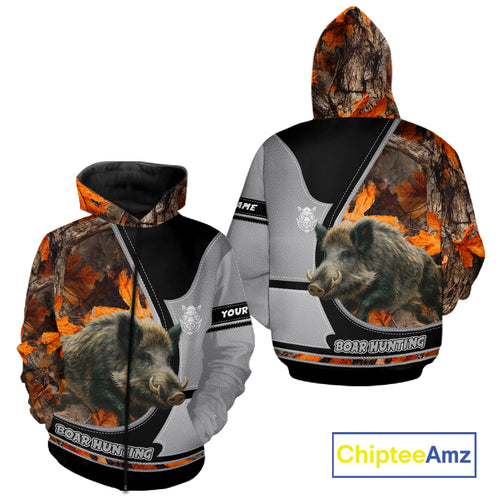 Wild Boar Hunting Gray Black Orange Camo 3D All Over Printed Shirts Custom Name Hunting Gift NHT104
