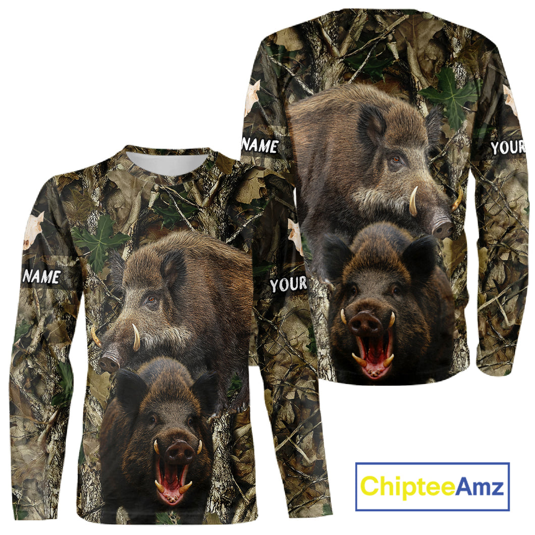 Camouflage Hunting Animals Wild Boar 3D All Over Printed Shirt – Custom Name & Hunting Gift NHT108