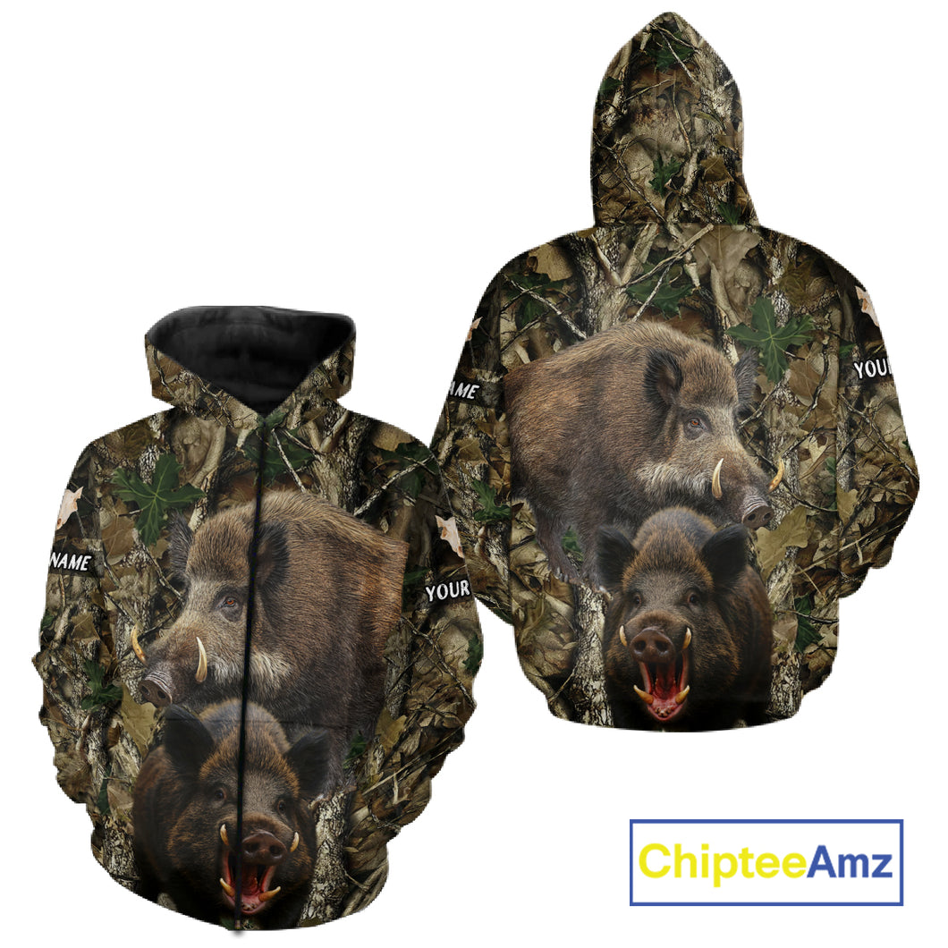 Camouflage Hunting Animals Wild Boar 3D All Over Printed Shirt – Custom Name & Hunting Gift NHT108