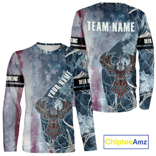 Best Deer Hunting Shirt with US Flag Deer Camo for Hunters, Perfect Hunter Gifts NHT22
