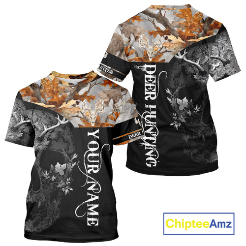 Custom Black Orange Forest Camo Deer Hunting Shirt For Men | 3D Full Print Hunting Clothes NHT58
