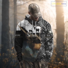 Load image into Gallery viewer, Custom 3D Elk Hunting Shirt With Black Camo Pattern And Full All-Over Elk Print For Hunters  NHT78