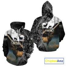 Load image into Gallery viewer, Custom 3D Elk Hunting Shirt With Black Camo Pattern And Full All-Over Elk Print For Hunters  NHT78