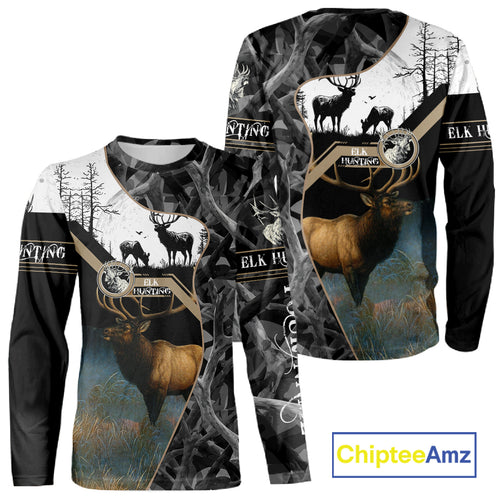 Custom 3D Elk Hunting Shirt With Black Camo Pattern And Full All-Over Elk Print For Hunters  NHT78