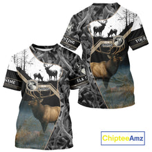 Load image into Gallery viewer, Custom 3D Elk Hunting Shirt With Black Camo Pattern And Full All-Over Elk Print For Hunters  NHT78