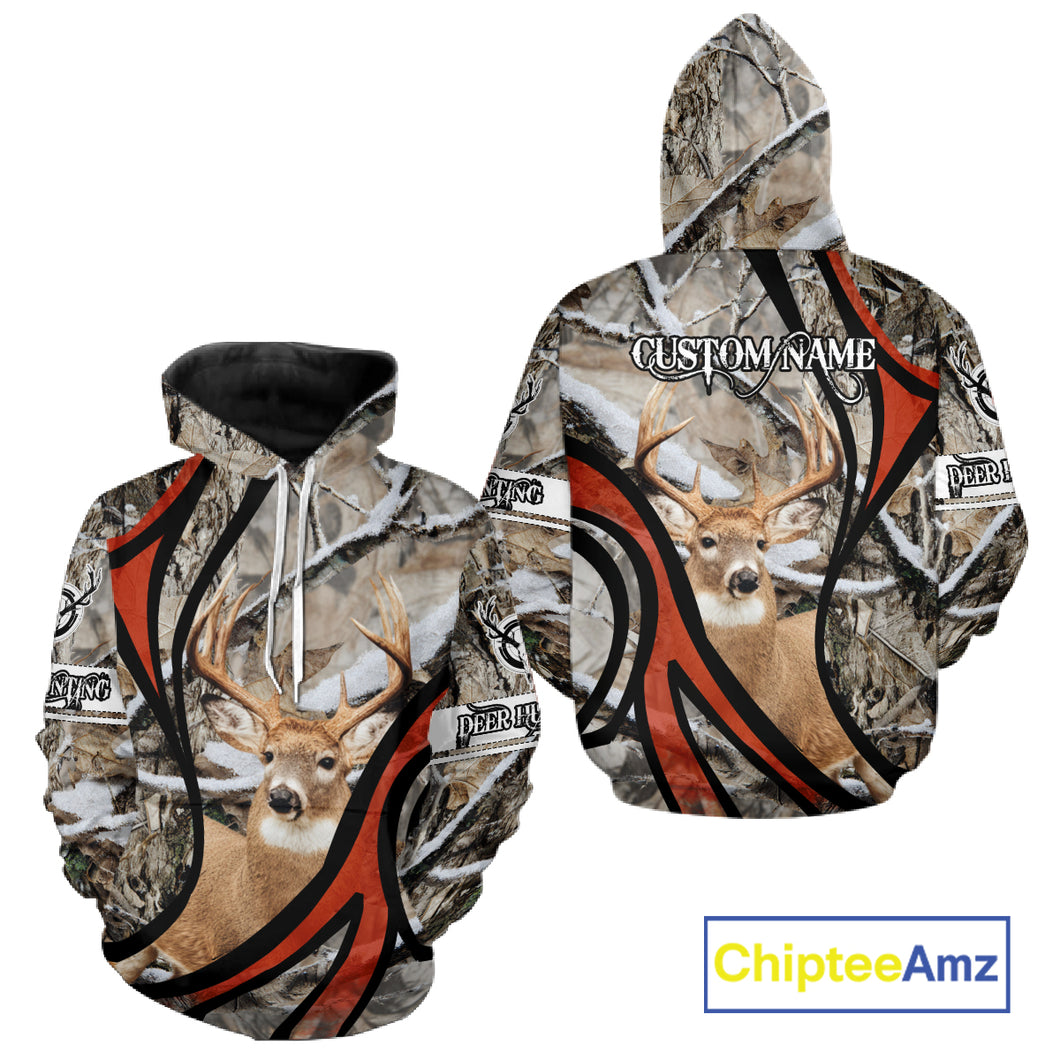 Whitetail Deer Hunting Shirt Custom Name Snow Camo, Season Deer Hunting Clothes For Men NHT80
