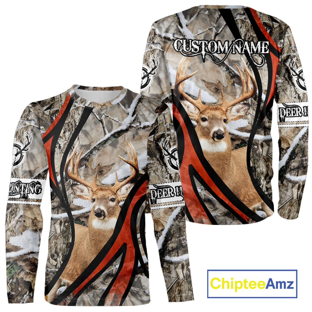 Whitetail Deer Hunting Shirt Custom Name Snow Camo, Season Deer Hunting Clothes For Men NHT80