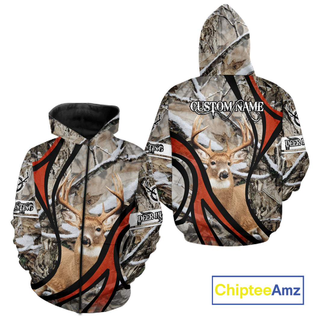 Whitetail Deer Hunting Shirt Custom Name Snow Camo, Season Deer Hunting Clothes For Men NHT80