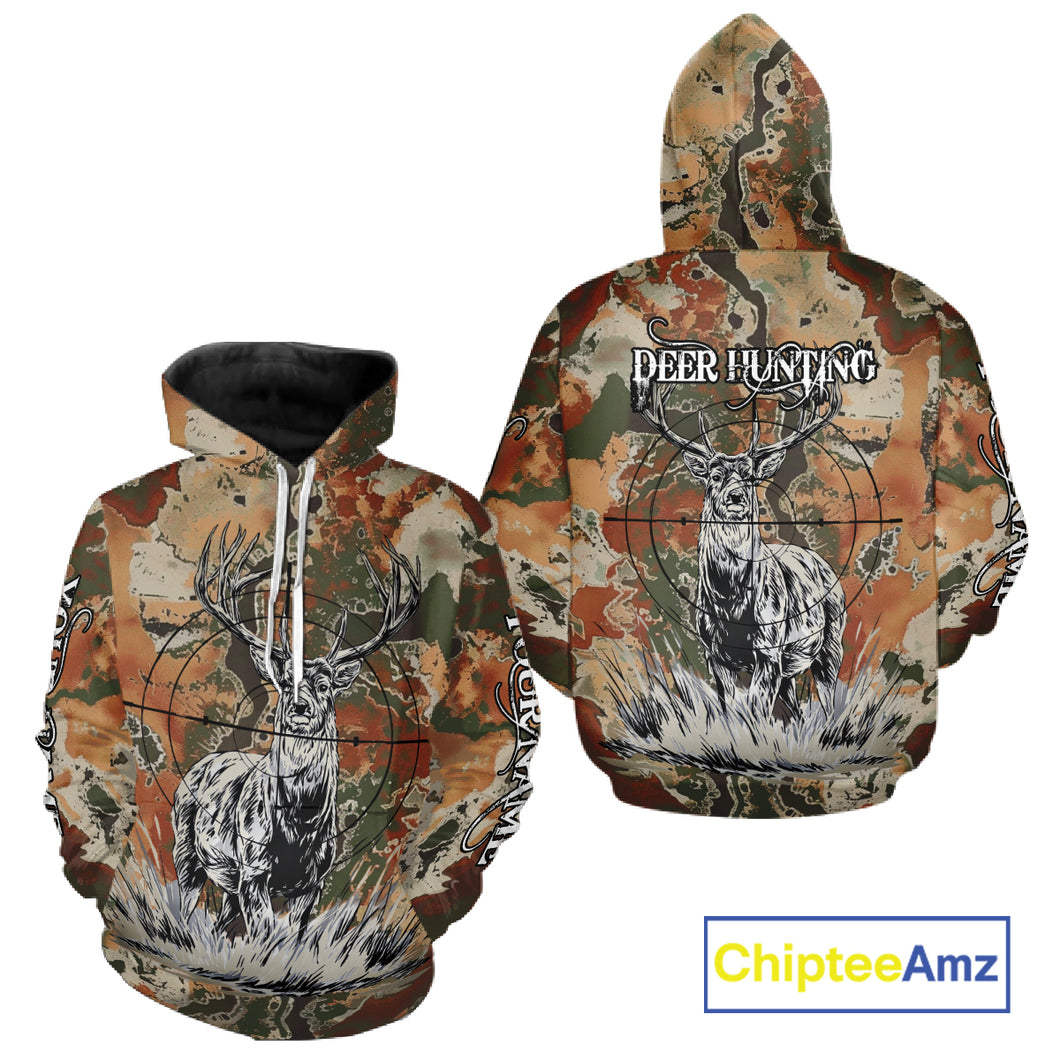 Season Deer Hunting Shirt Brown Green Camo 3D Custom Name Clothes For Hunters NHT91