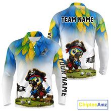 Load image into Gallery viewer, Custom pirate bird golf jersey for men, personalized pirate parrot design, side view.