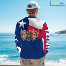 Load image into Gallery viewer, Funny Cowboy Trout, Flounder, Redfish Texas Flag Long Sleeve Fishing Shirts Apparel|Blue