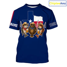 Load image into Gallery viewer, Funny Cowboy Trout, Flounder, Redfish Texas Flag Fishing T-Shirt  Apparel|Blue 