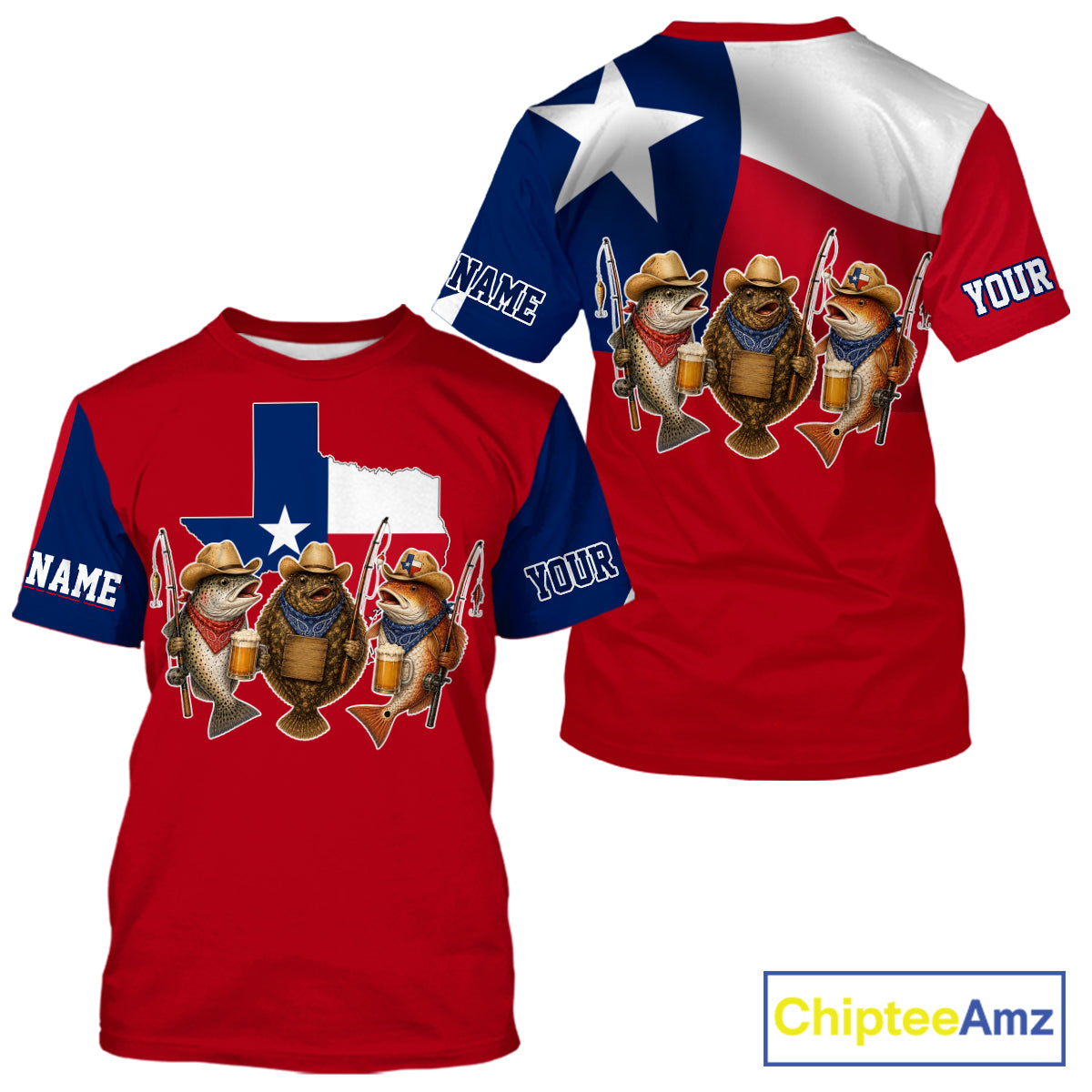 Funny Cowboy Trout, Flounder, Redfish Texas Flag Fishing T-Shirt Apparel|Red NHT1030