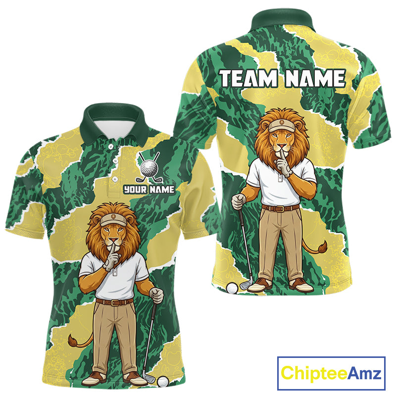 Custom Green Lion Mens Golf Polo Shirts, Lion Golf Team Jerseys
