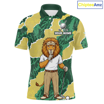 Custom Green Lion Mens Golf Polo Shirts, Lion Golf Team Jerseys