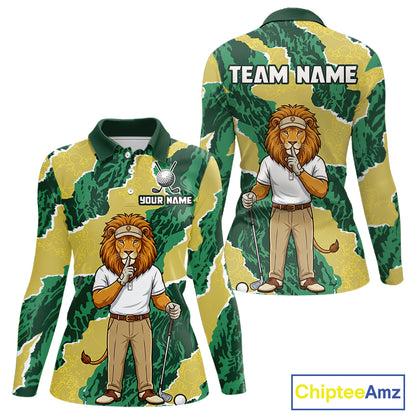 Custom Green Lion Womens Golf Polo Shirts, Lion Golf Team Jerseys