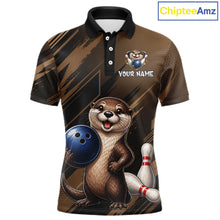 Load image into Gallery viewer, Men's custom otter bowling polo shirt – front view